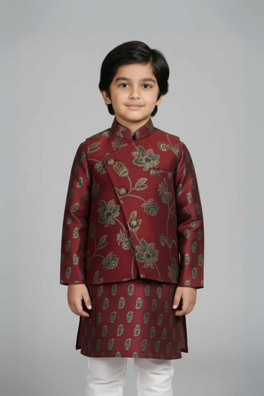 Mahroon Kurta Jacket Set