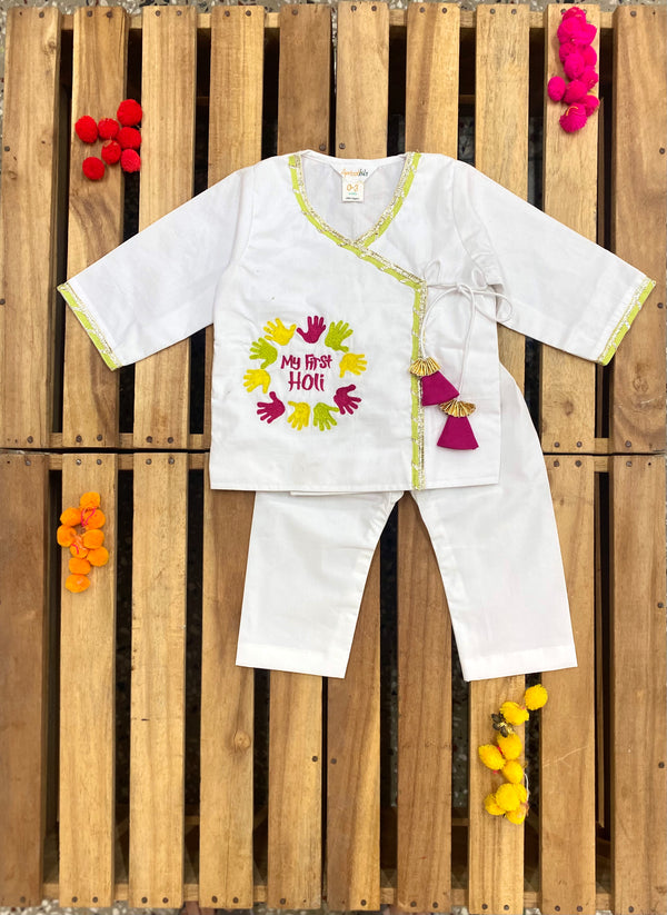 1st holi embroidered jhabla with pajama