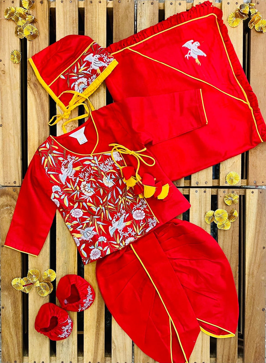 Red Embroidered Jaamna