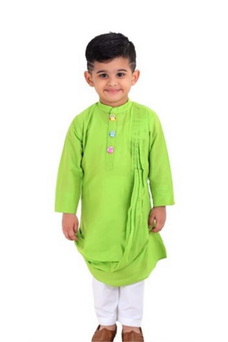 Green Cowl Kurta With Owl Buttons
