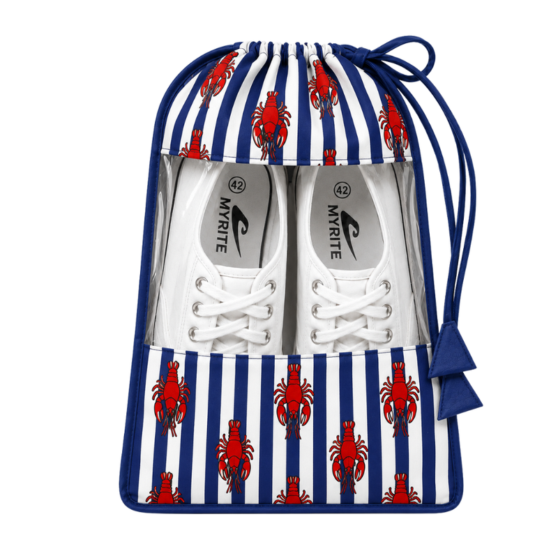 Shoe Bag – Navy Blue Stripe & Red Lobster Print