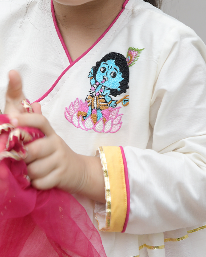 Off-White Krishna Embroidered Angrakha with Dhoti