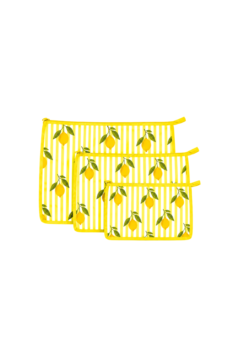Pouch set- Yellow Lemon Print