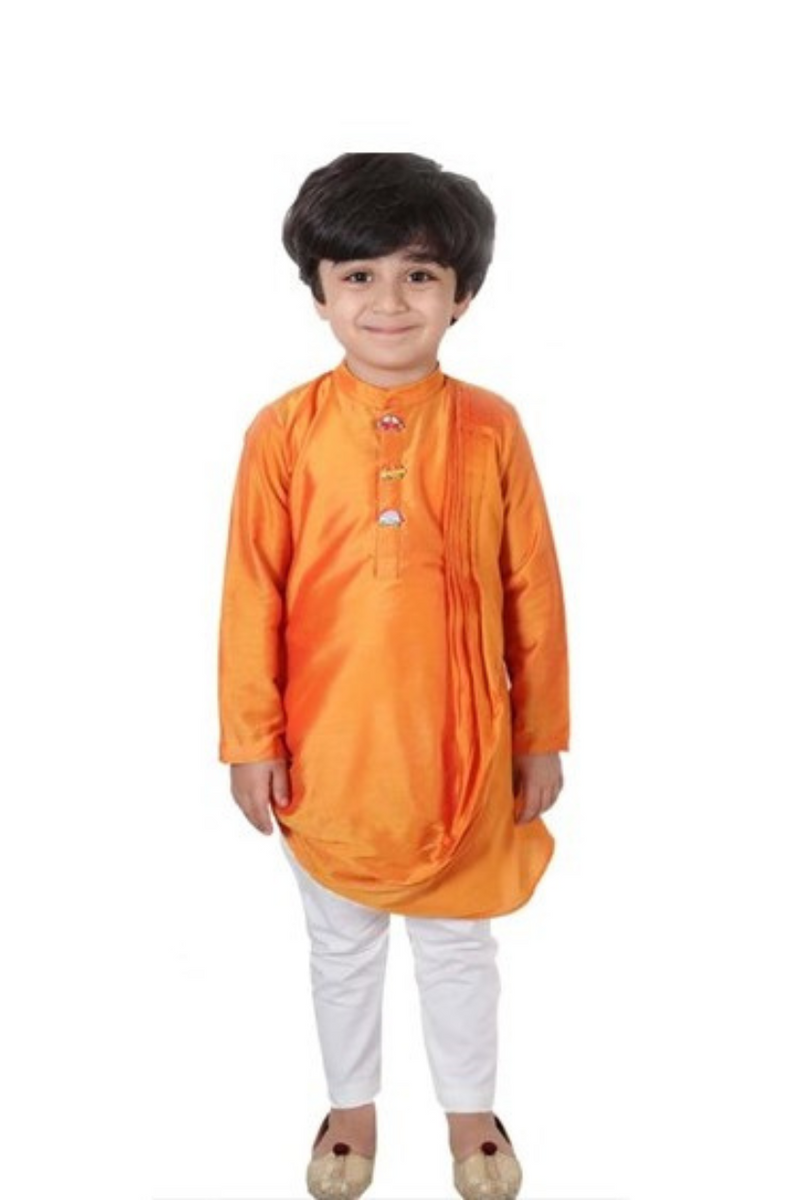 Orange Cowl Kurta With Car Buttons