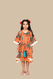  Orange Safari Printed Kaftan Dress