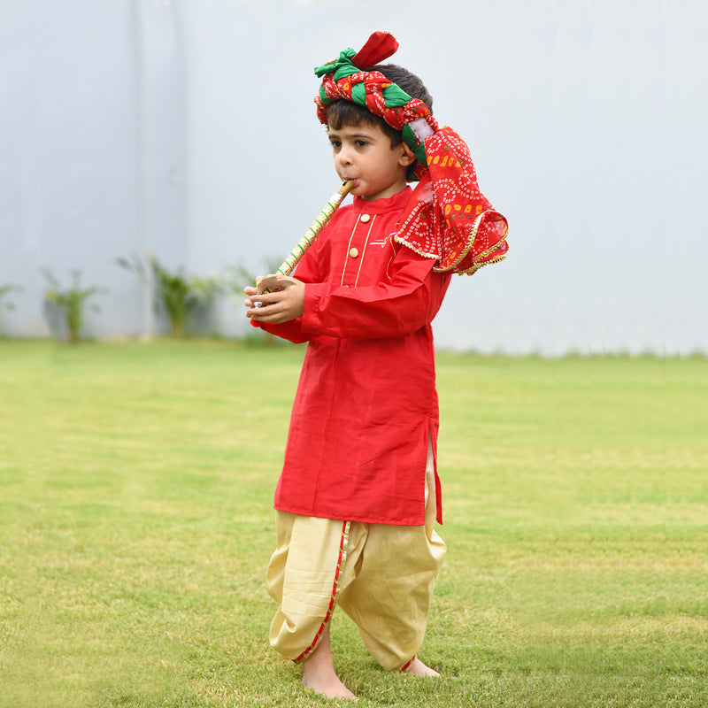 Krishna Embroidered Red Kurta And Dhoti