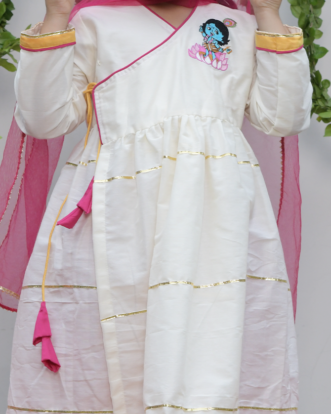 Off-White Krishna Embroidered Angrakha with Dhoti