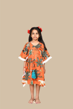 Orange Safari Printed Kaftan Dress