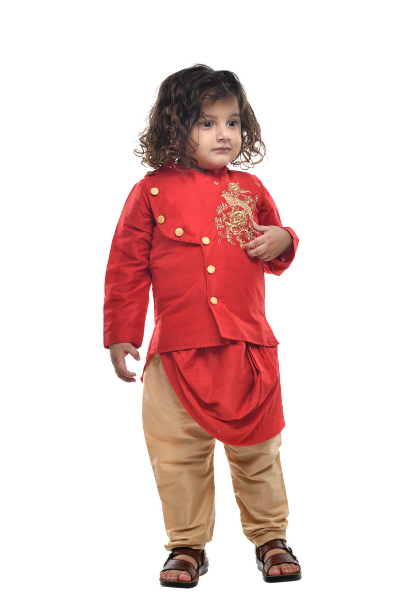 Red Cowl Kurta With Red Embroidered Jacket