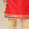 Krishna Embroidered Red Round Neck Kurti And Beige Pant
