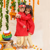 Krishna Embroidered Red Kurta And Dhoti