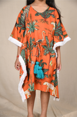 Orange Safari Printed Kaftan Dress