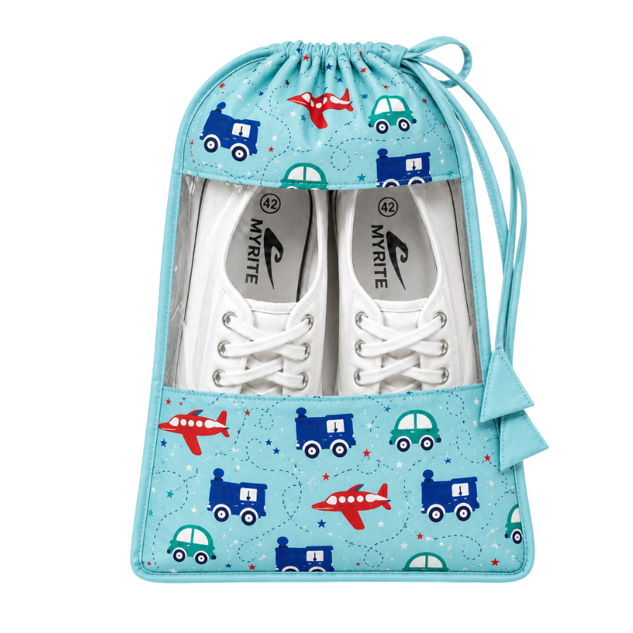 Shoe Bag – Blue Transport Print