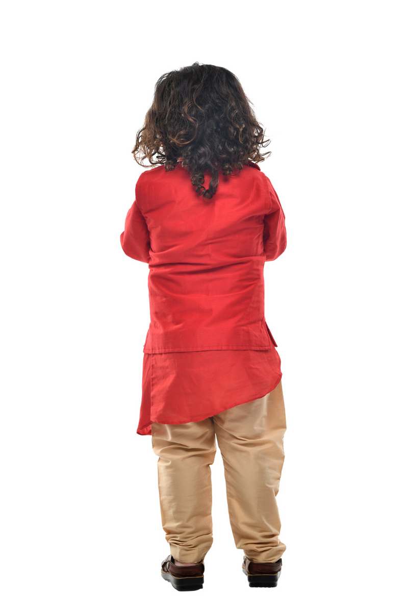 Red Cowl Kurta With Red Embroidered Jacket