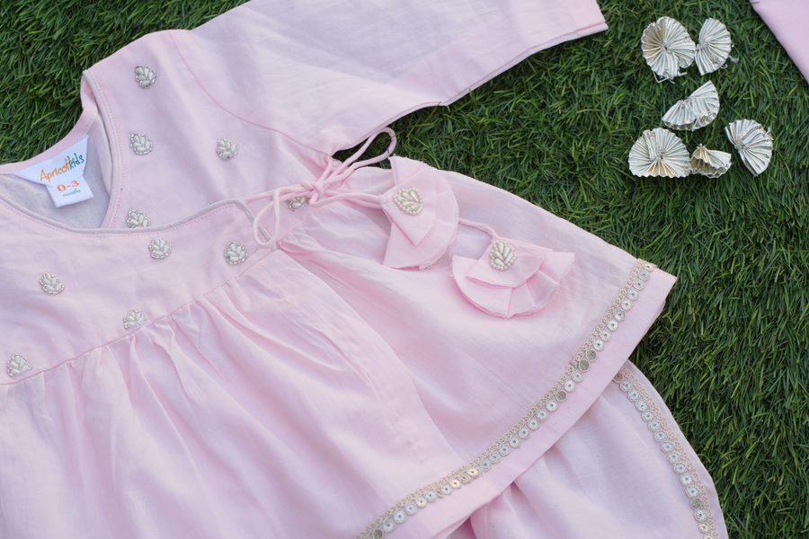 Pink Hand Embroidered Jaamna