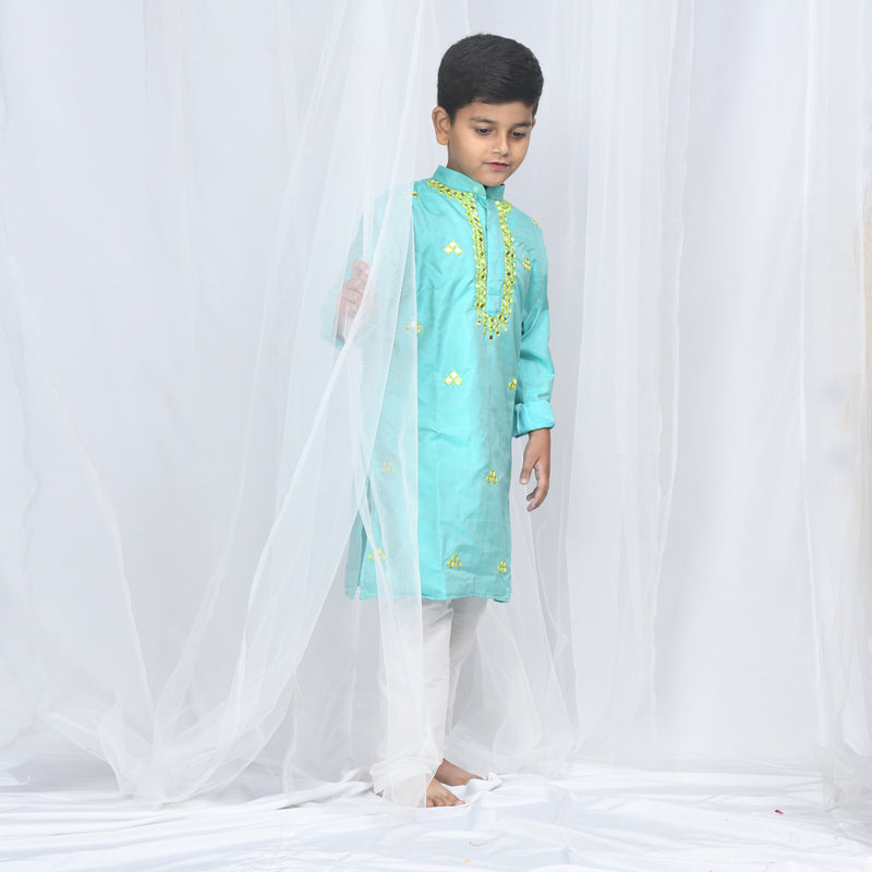 Mirror Work Turquoise Kurta Set
