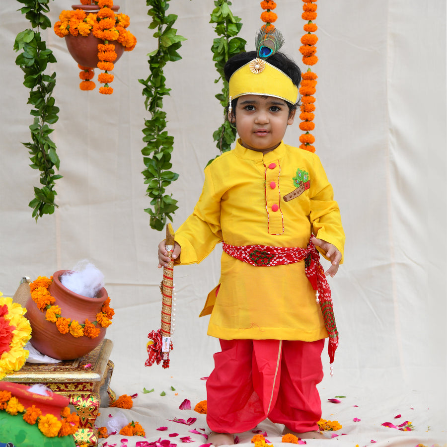 Yellow Basuri Embroidered Kurta With Dhoti