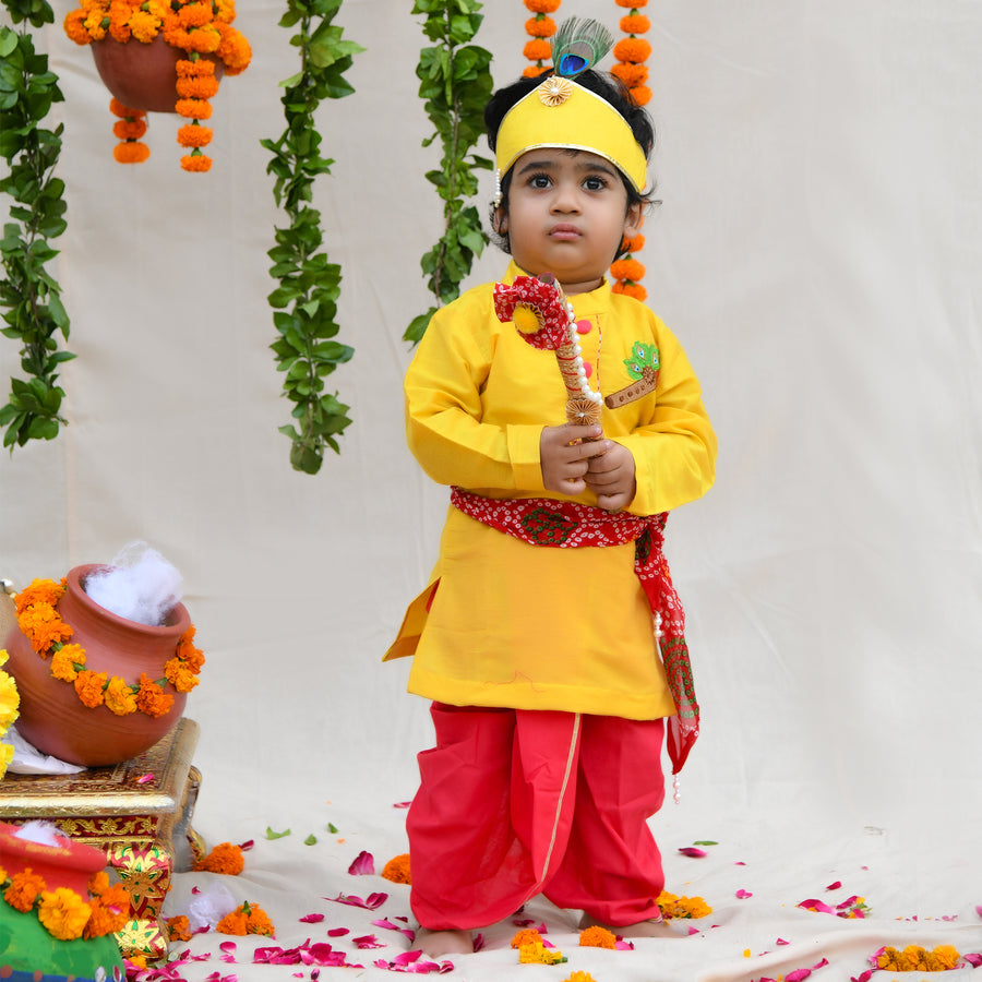 Yellow Basuri Embroidered Kurta With Dhoti