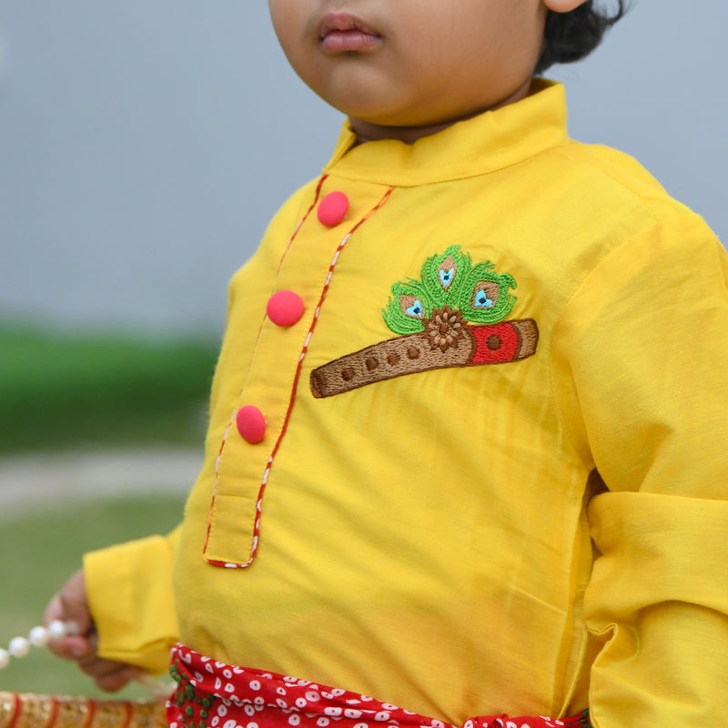 Yellow Basuri Embroidered Kurta With Dhoti