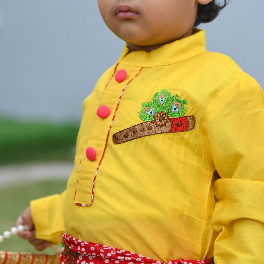 Yellow Basuri Embroidered Kurta With Dhoti