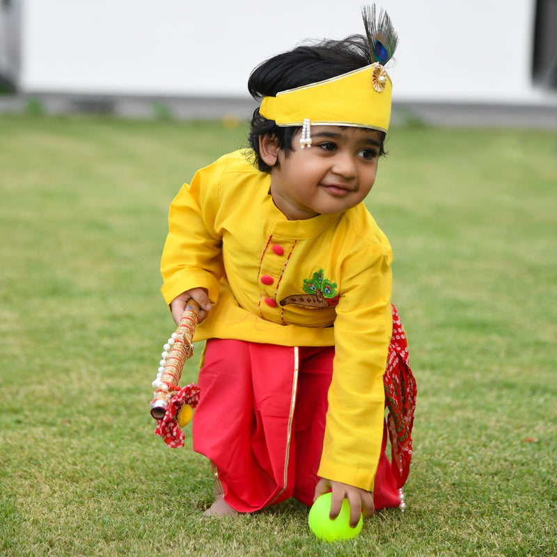 Yellow Basuri Embroidered Kurta With Dhoti