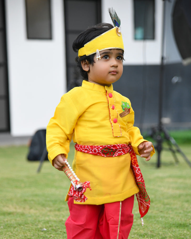Yellow Basuri Embroidered Kurta With Dhoti