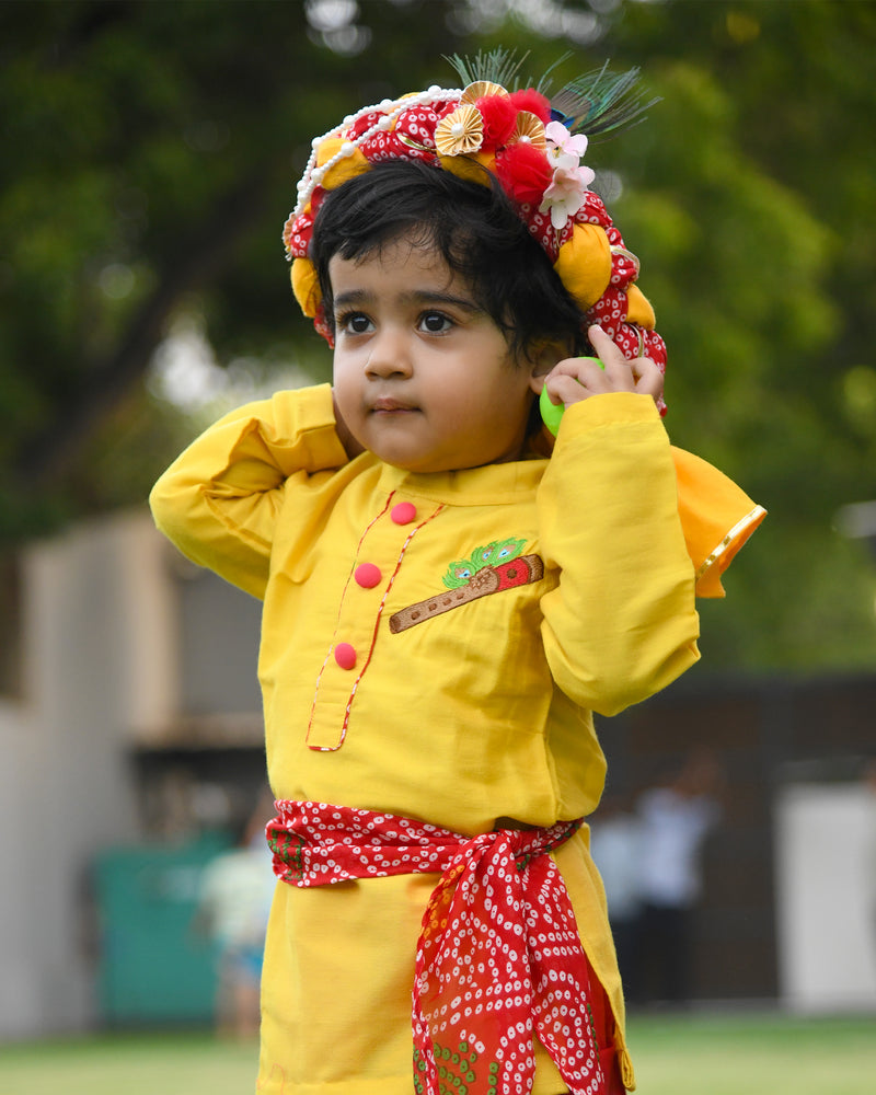 Yellow Basuri Embroidered Kurta With Dhoti