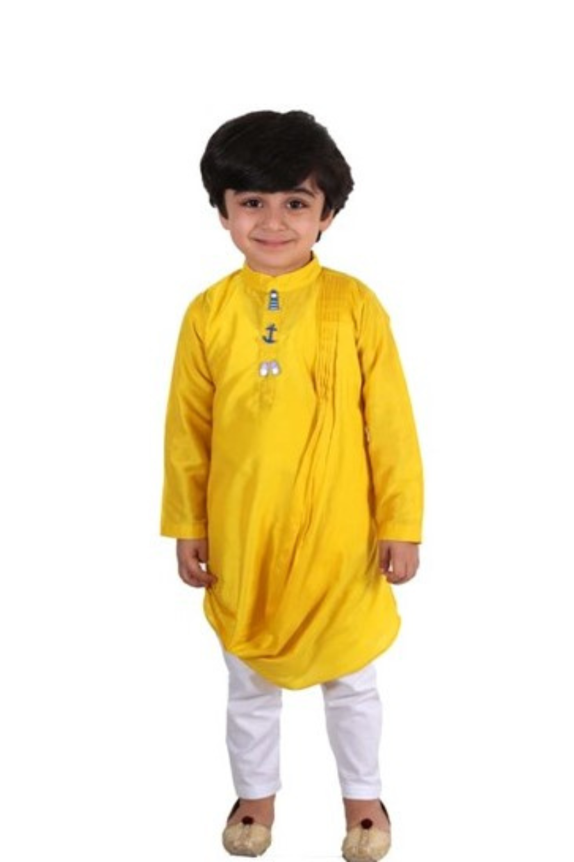 Yellow Cowl Kurta With Nautical Buttons