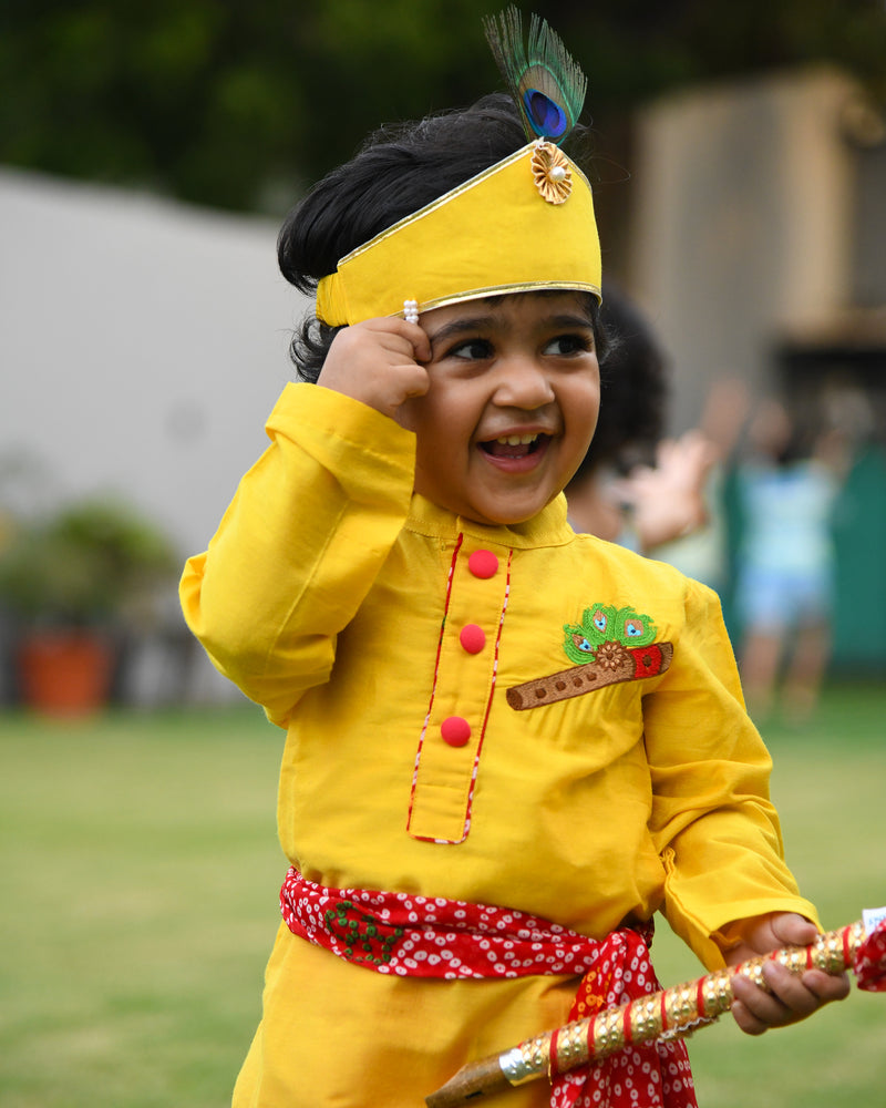 Yellow Basuri Embroidered Kurta With Dhoti