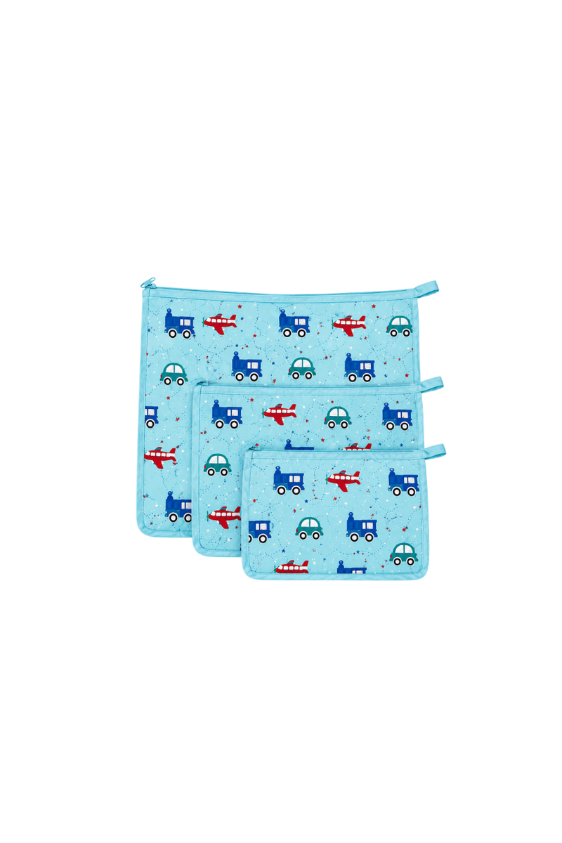 Pouch set- Blue Transport Print