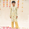 Cream Cotton Mul Garden Ombre Pattern Kurta With Pant For Boys