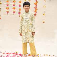  Cream Cotton Mul Garden Ombre Pattern Kurta With Pant For Boys