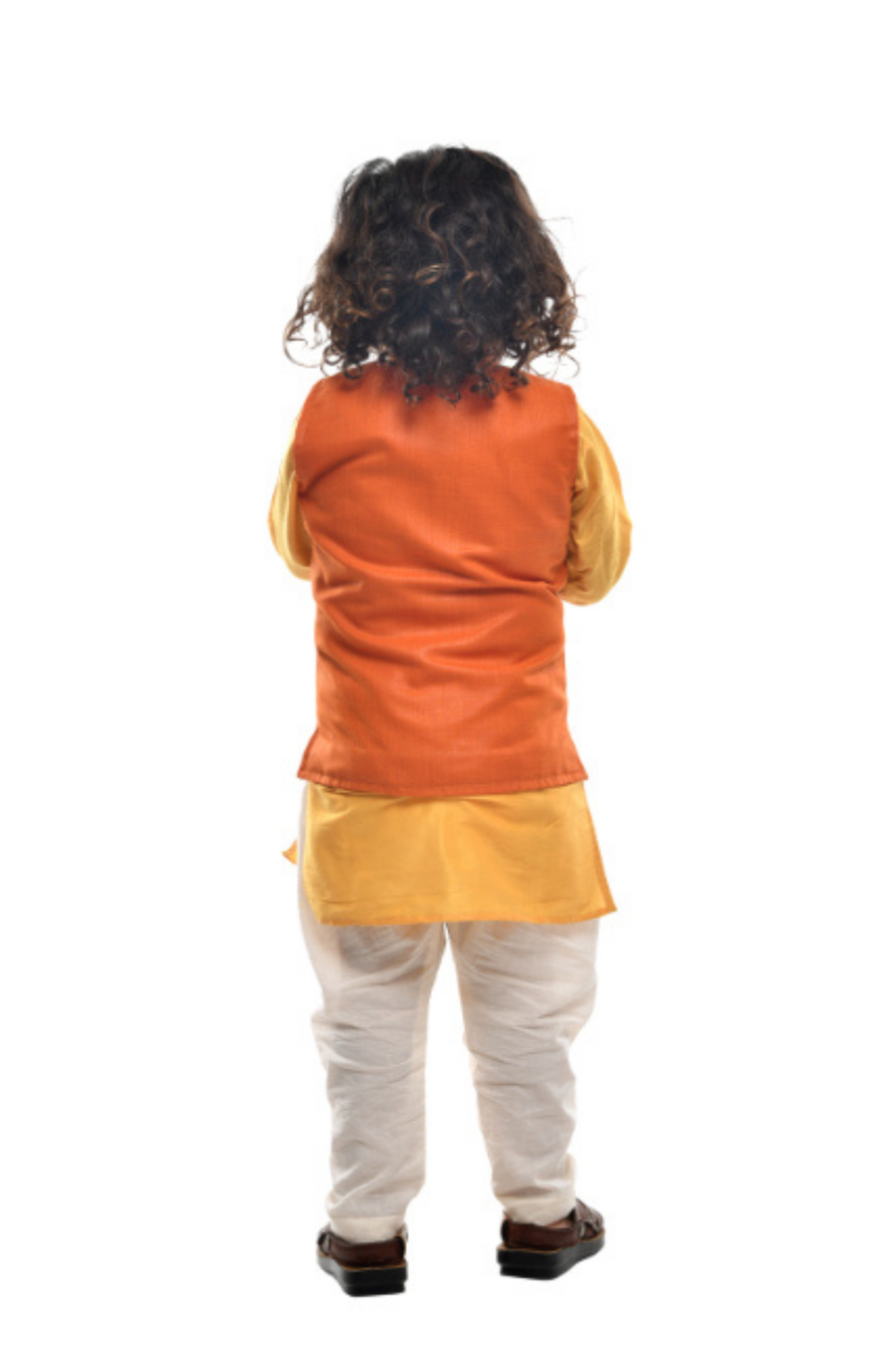 Mustard Kurta With Orange Embroidered Jacket