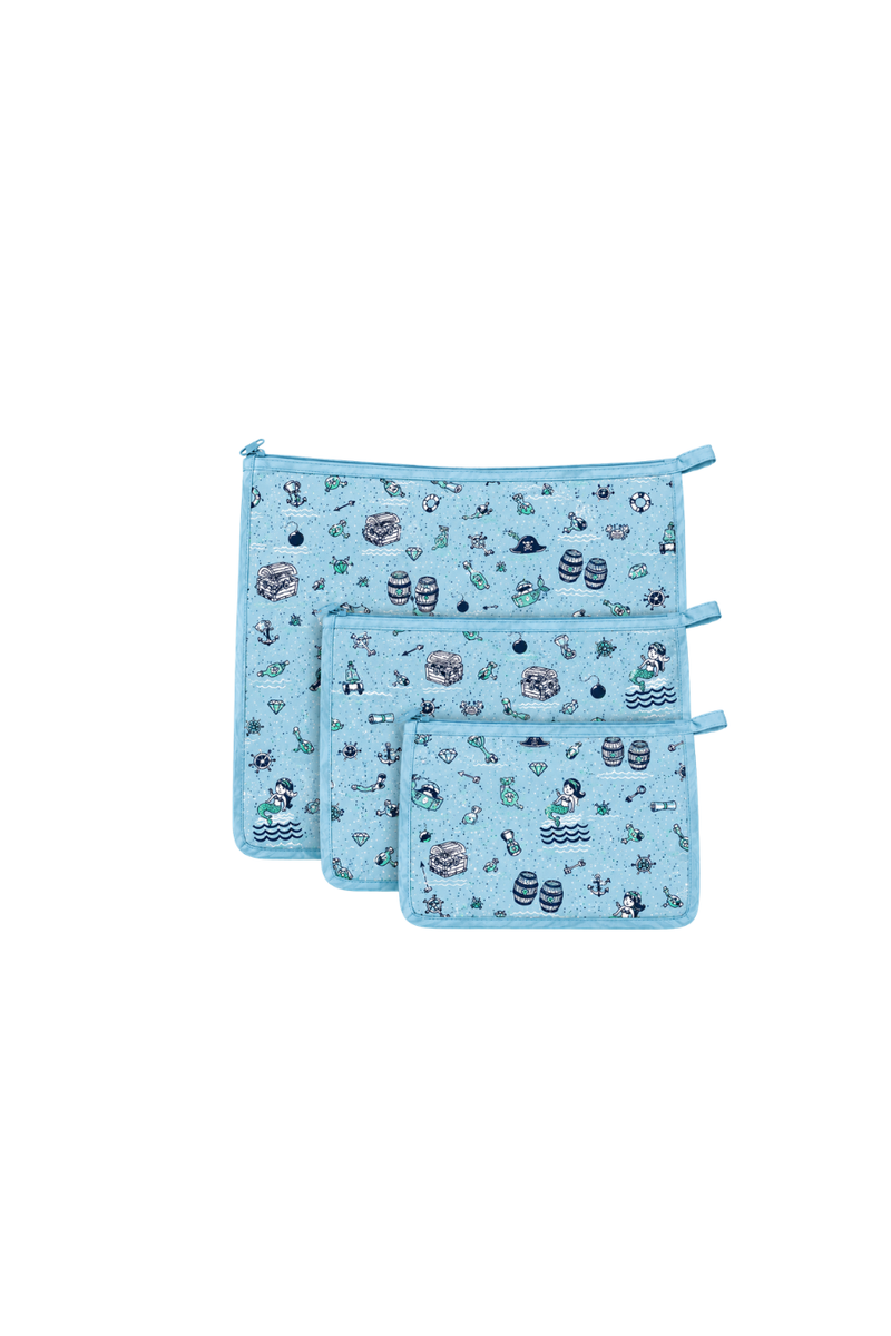 Pouch set- Light Blue Sea Print