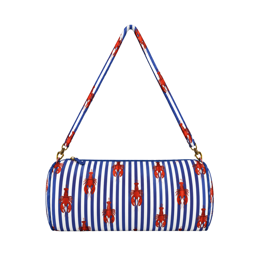 Duffle Bag-  Navy Blue Stripe & Red Lobster Print