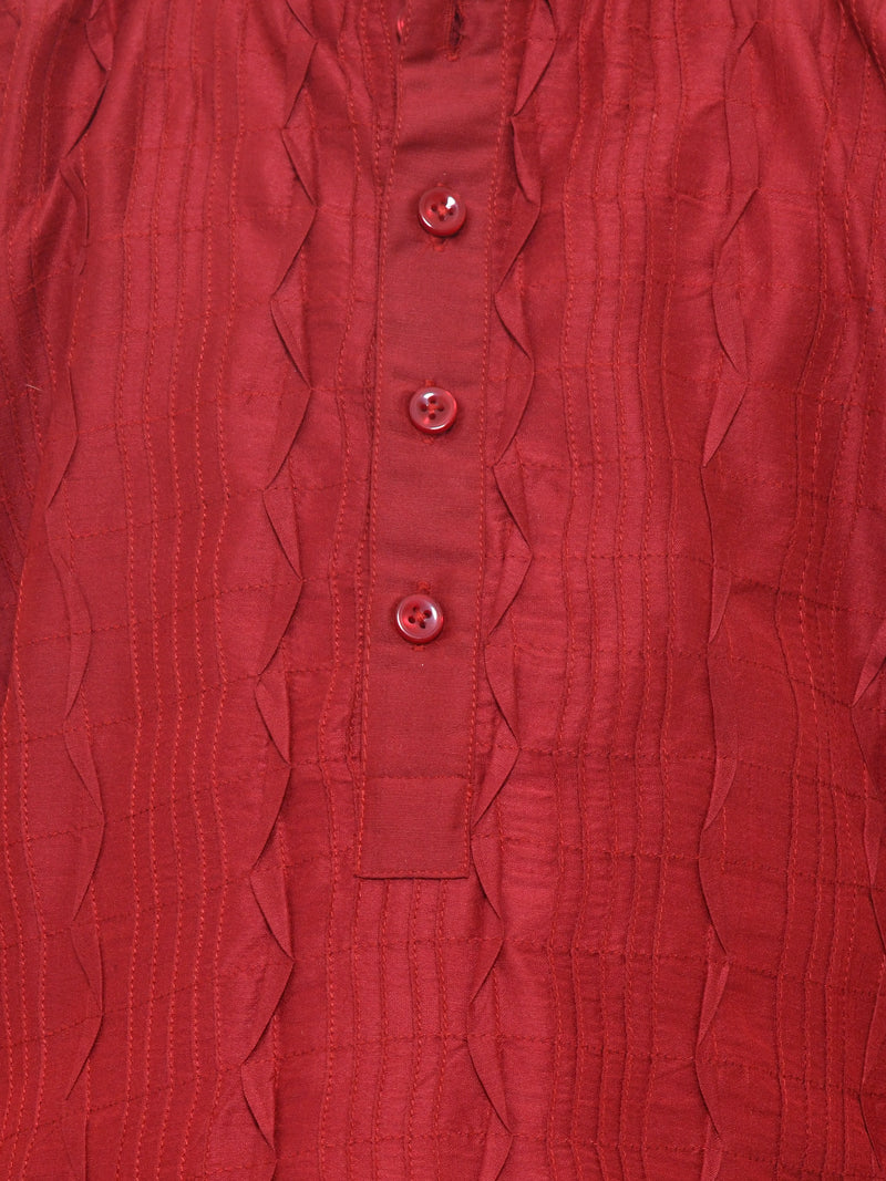 Mahroon Pintex Kurta With White Pajama