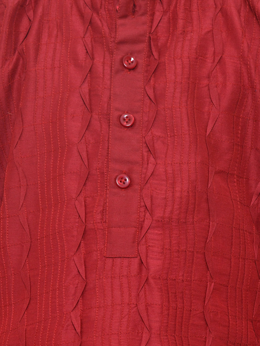 Mahroon Pintex Kurta With White Pajama