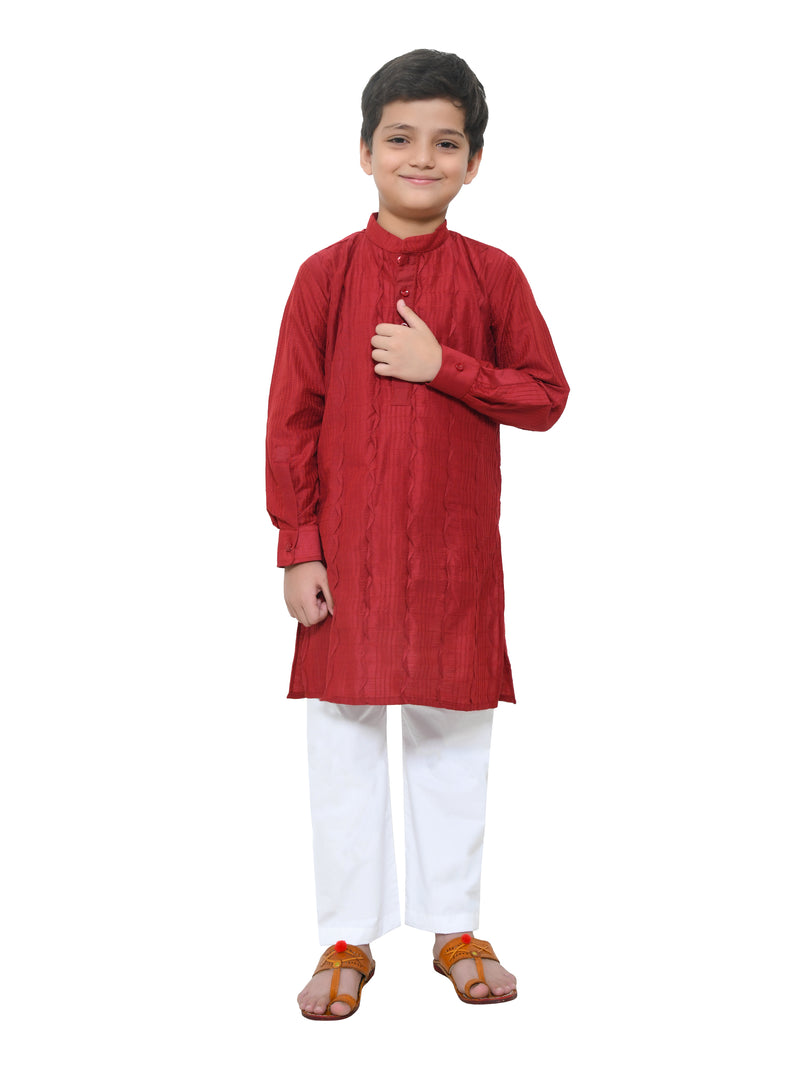 Mahroon Pintex Kurta With White Pajama