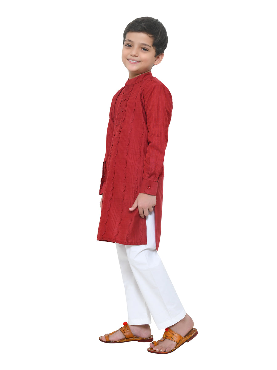 Mahroon Pintex Kurta With White Pajama