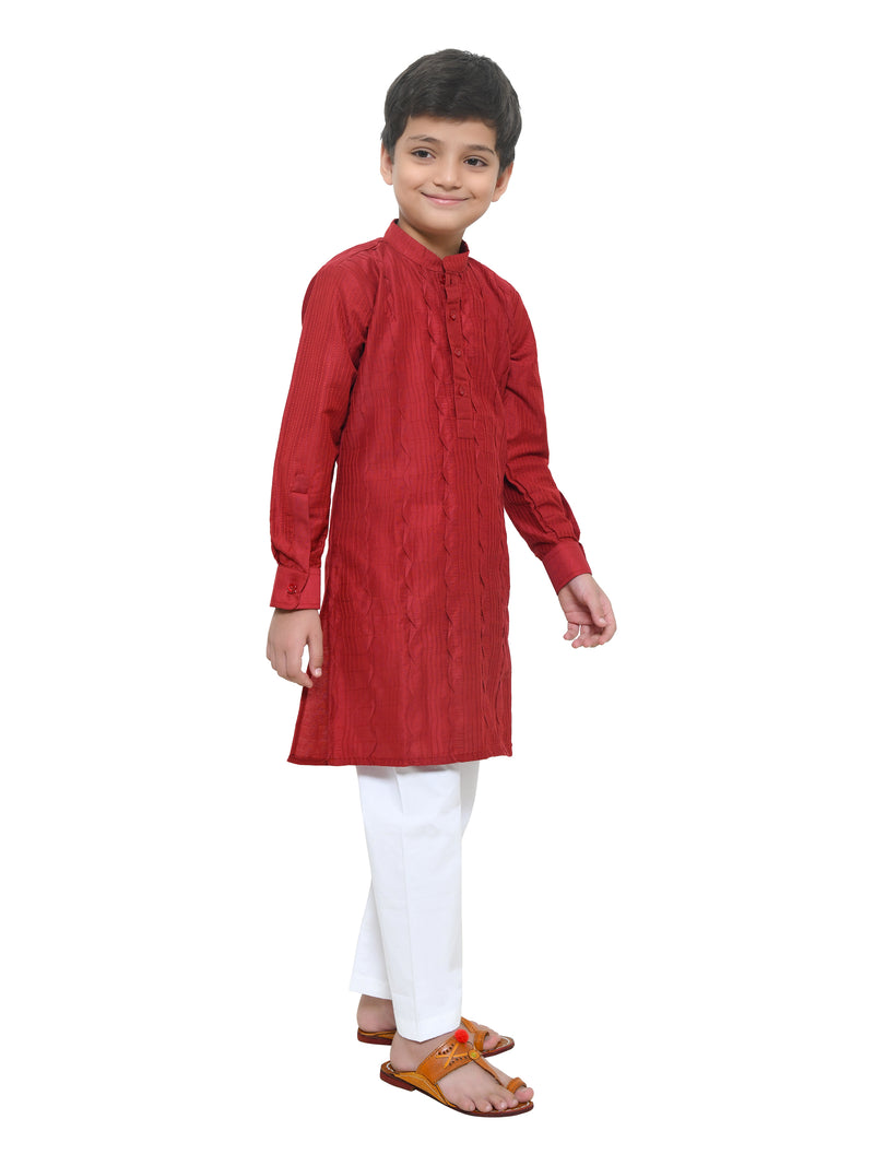 Mahroon Pintex Kurta With White Pajama
