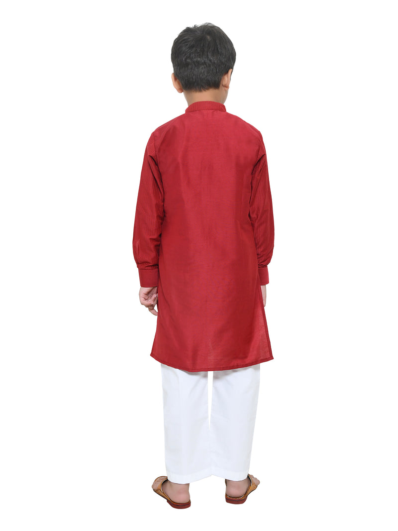 Mahroon Pintex Kurta With White Pajama