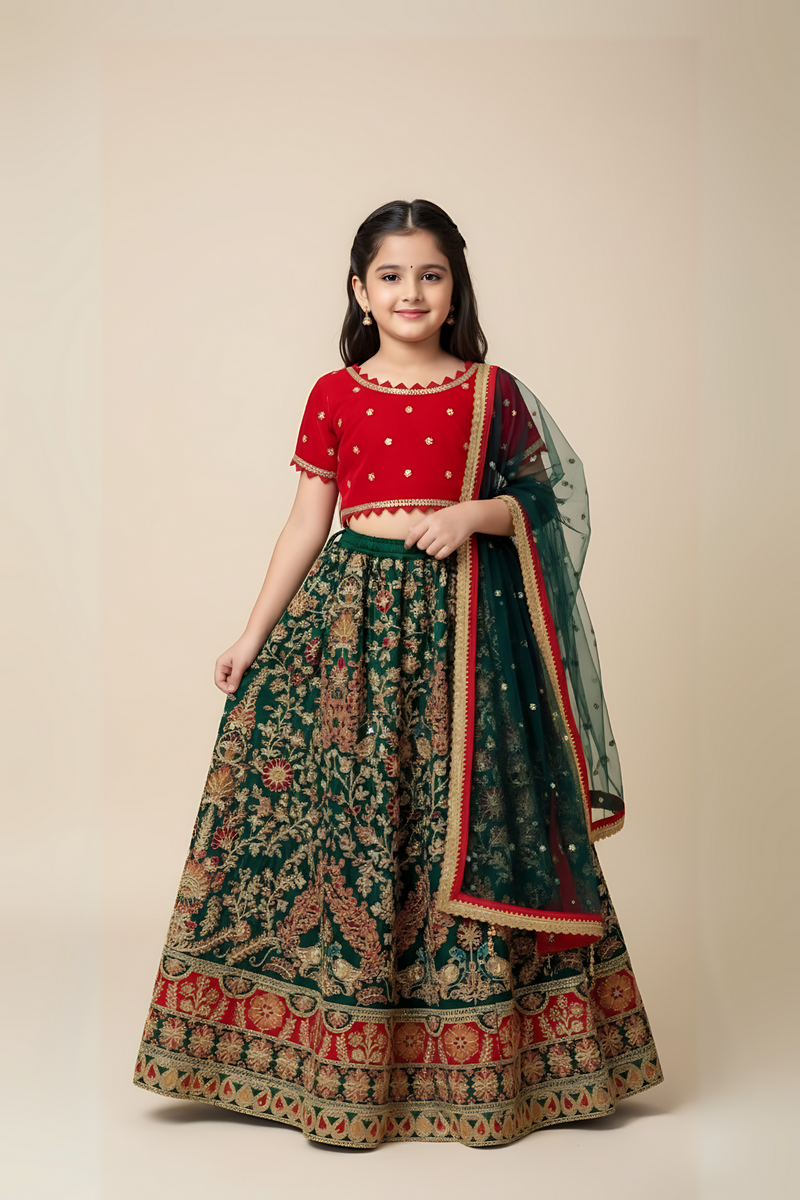 Green Embroidered Lehenga set