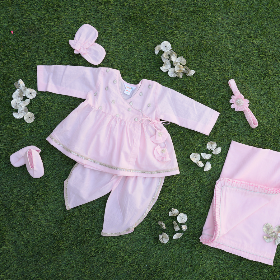 Pink Hand Embroidered Jaamna