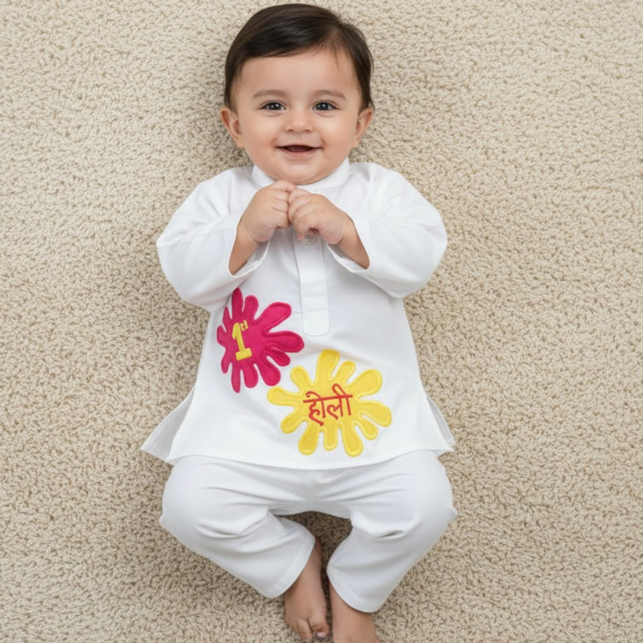 Buy 1st Holi Embroidered Jhabla with Pajama for Babies