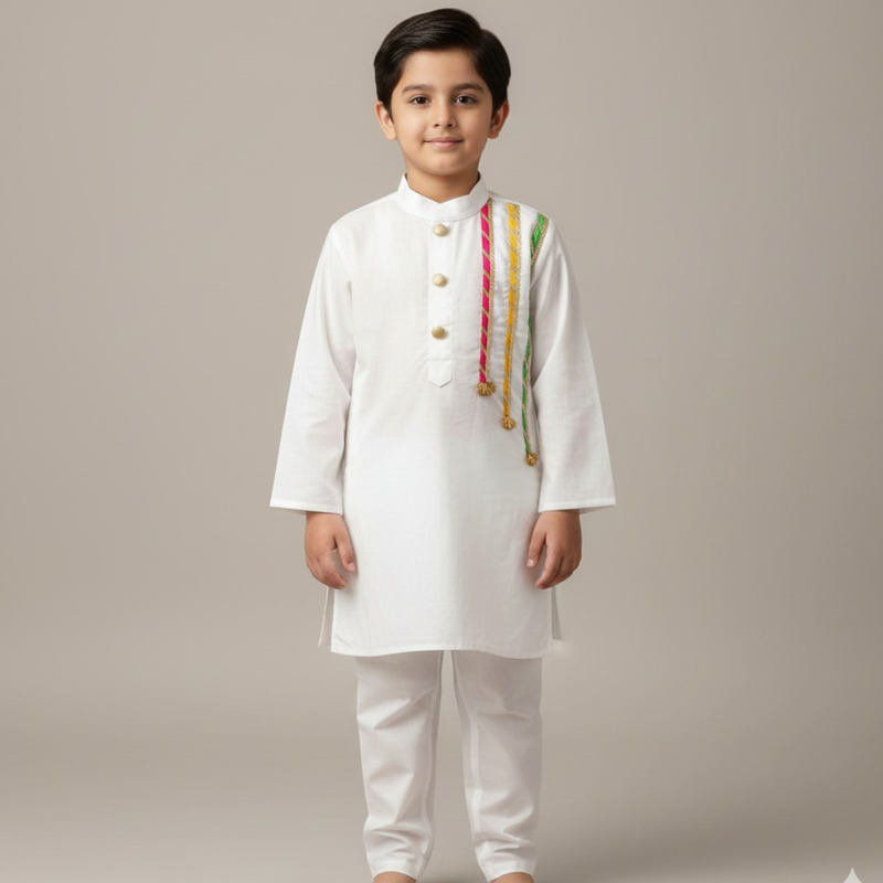 Kids Holi Kurta with Multicolor Lace Work