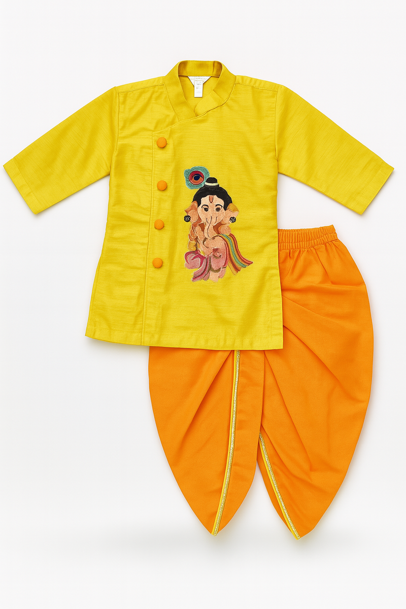 Ganpati embroidered kurta with dhoti