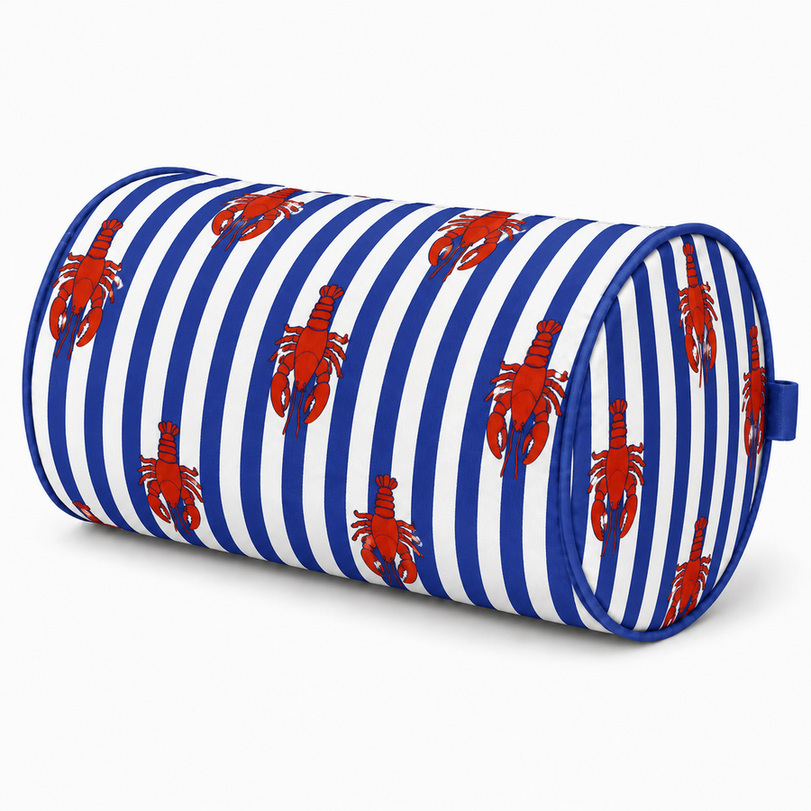 Duffle Bag-  Navy Blue Stripe & Red Lobster Print
