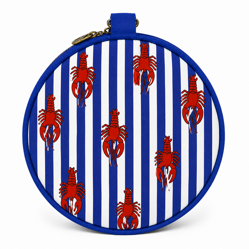 Duffle Bag-  Navy Blue Stripe & Red Lobster Print