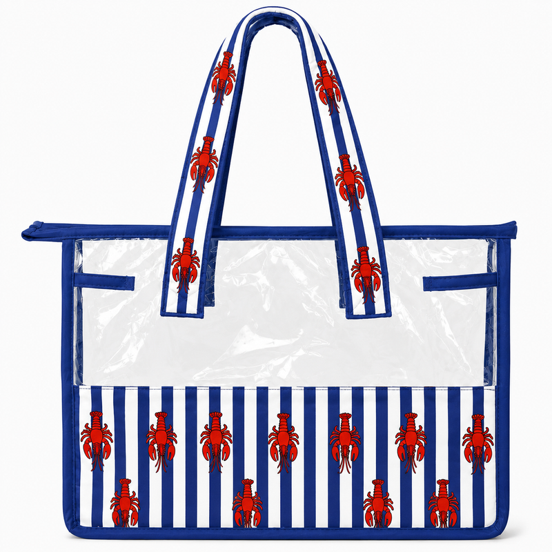 Tote bag-  Navy Blue Stripe & Red Lobster Print