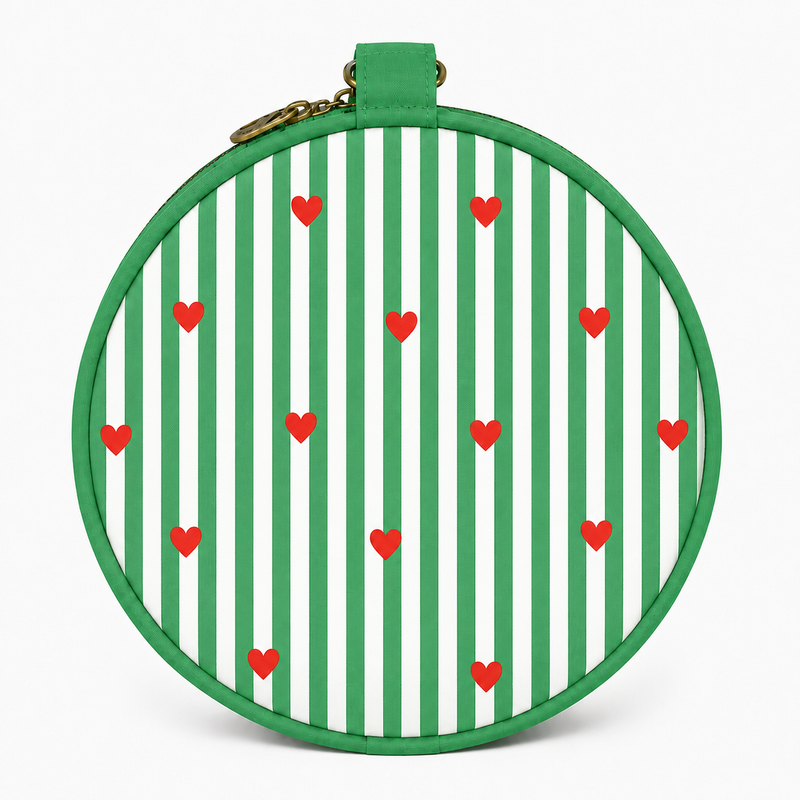 Duffle Bag- Green Stripe & Red Heart Print